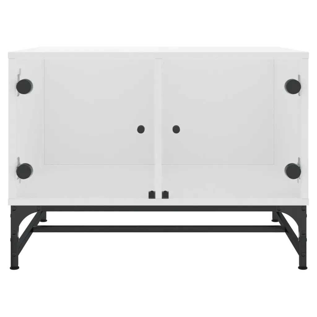 Tavolino da Salotto con Ante in Vetro Bianco 68,5x50x50 cm