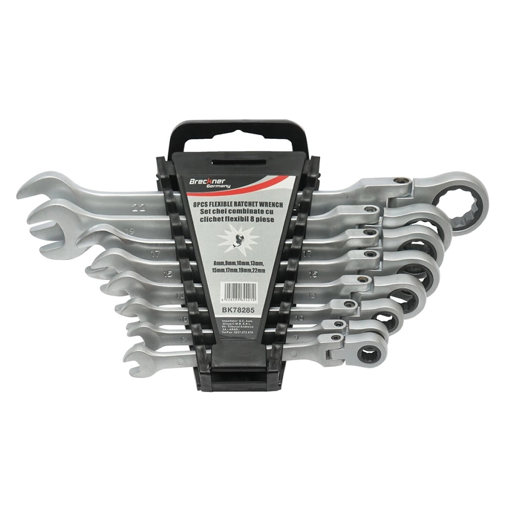 Set 8 chiavi combinate con cricchetto Snodate CrV 8-22 mm Breckner Germany