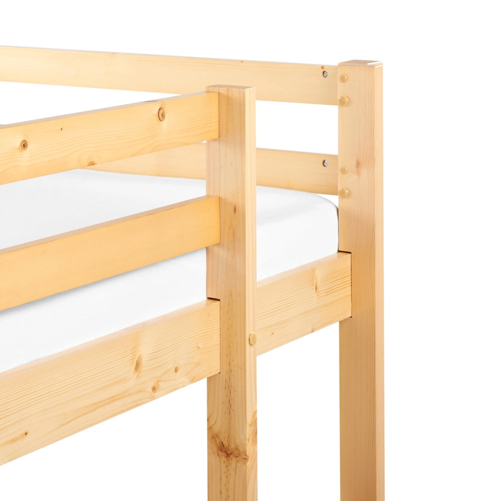 Letto singolo a soppalco in marrone chiaro 90 x 200 cm con telaio e contenitore con scrivania cameretta bambini