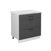 Vicco Mobiletto base per cucina Antracite casa di campagna 80 cm con 3 cassetti, PL Marmo