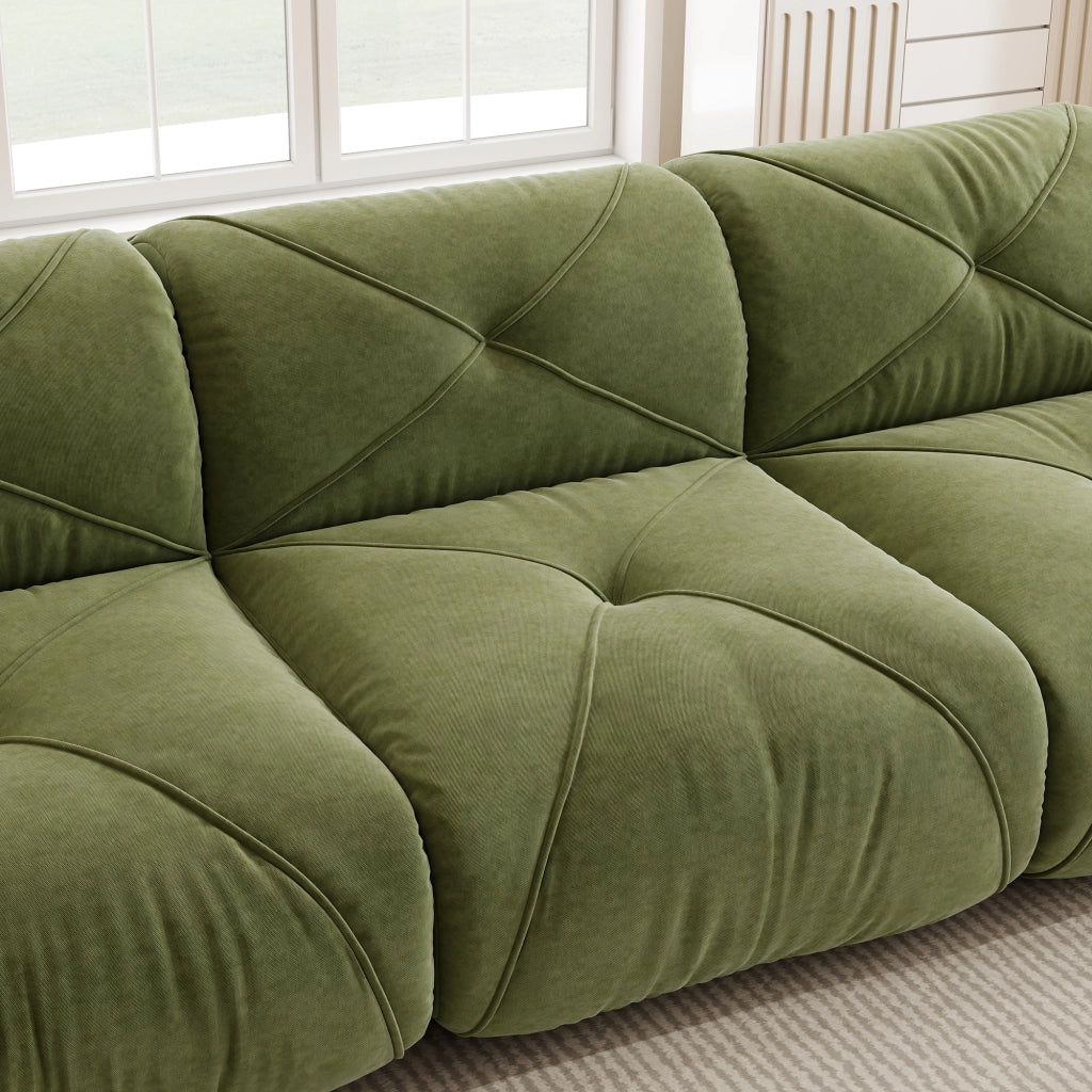 Divano modulare a 2 posti in chenille verde senza struttura con schiuma 32D 76 × 204 × 95 cm