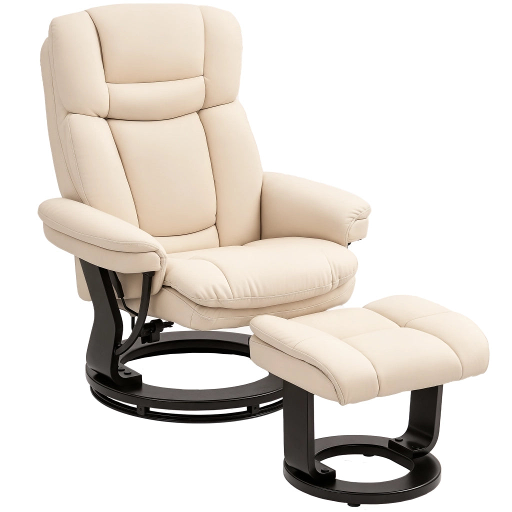 Poltrona relax con poggiapiedi ¨C zephmum ¨C rivestimento in similpelle, reclinabile, girevole, 86x83x107 cm, crema