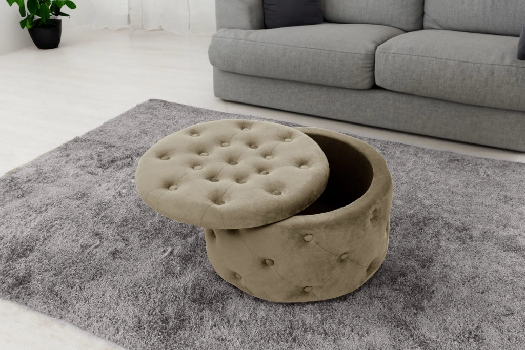 Pouf a scomparto rotonda in velluto trapuntato AKORD ALIA colore Beige