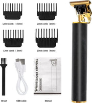Tondeuse professionale con trimmer per capelli, trimer per barba, rasoio e tondi con USB, 1200 mAh di capacità e 4 x testine intercambiabili.