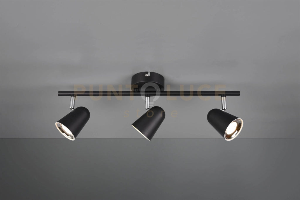 TOULOUSE BARRA 3 SPOTS LED 10,5W 1200lm, 3000K NERO SATINATO CON BORDO CROMATO L. 48CM