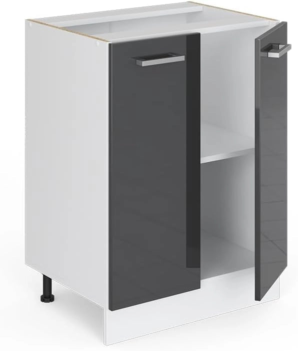 Mobiletto base cucina R-Line, Antracite lucido, 60 cm senza piano di lavoro, per la libera combinazione all'interno di sistemi cucina modulari