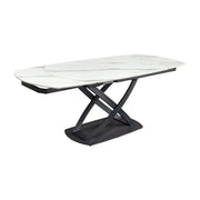 Tavolo ATONIA – Ovale estensibile 130 a 190 cm – Piano in ceramica effetto marmo bianco – Piedi in metallo – Stile moderno