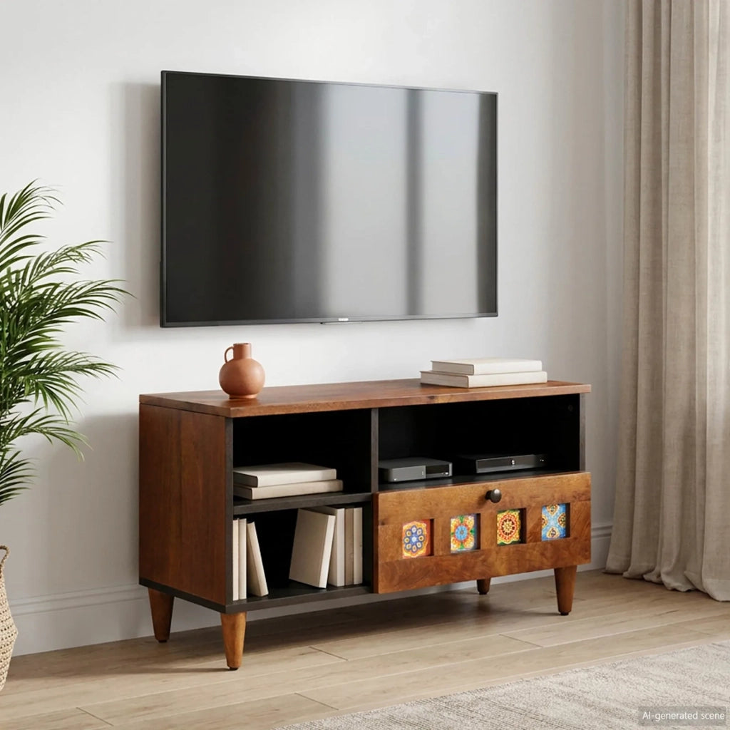 Mobile TV Noce 80 x 33 x 46 cm Legno di mango massello 4018241