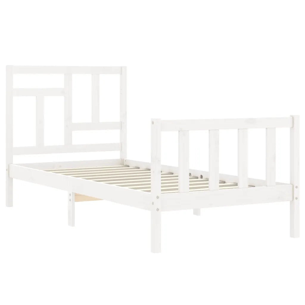Giroletto con Testiera-Struttura Letto con testiera Bianco Single in Legno Massello 557253