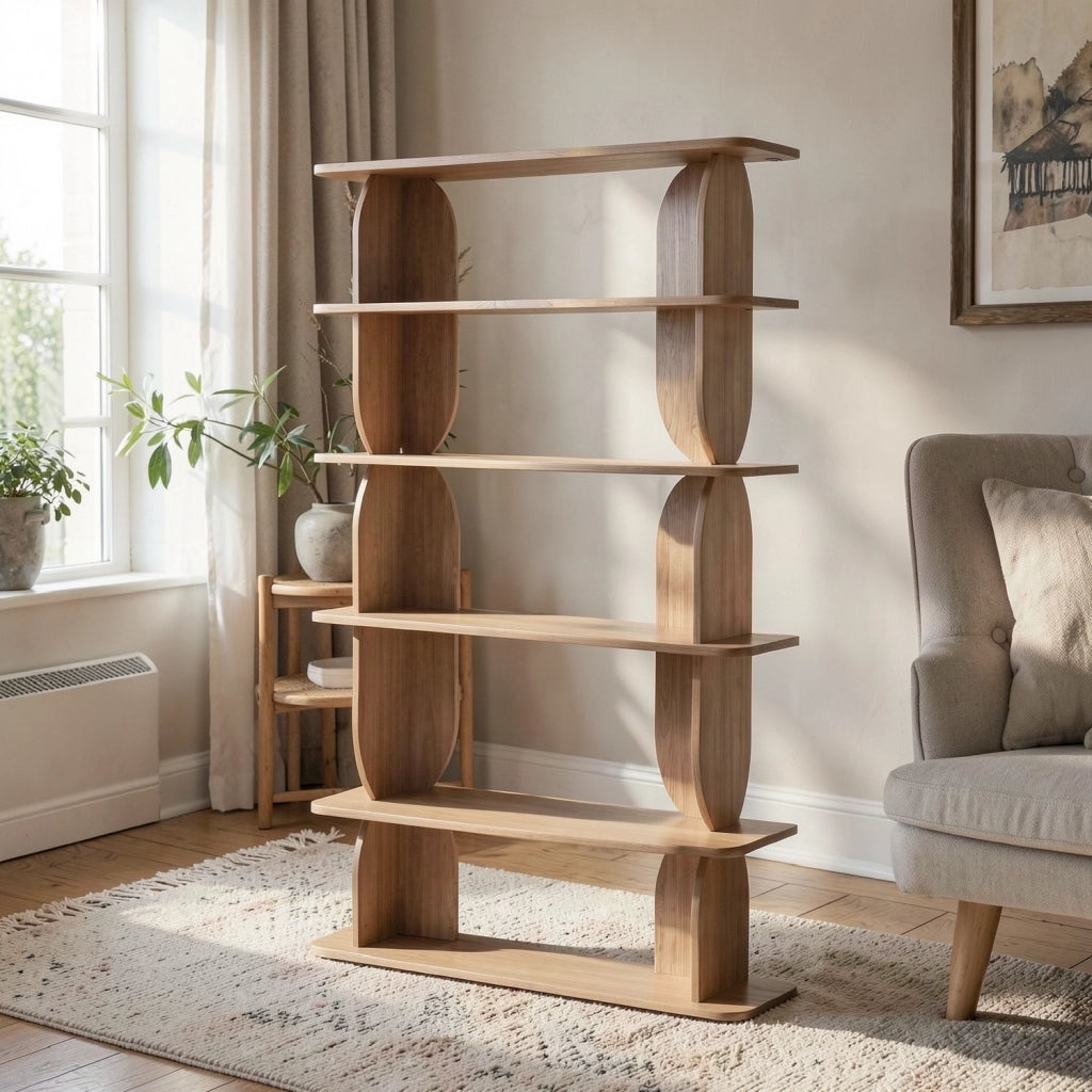 Libreria Moderna In Melaminico Con 5 Ripiani A Giorno Per Soggiorno Salotto Studio Corridoio Zona Living E Ufficio Design Minimal Contemporaneo 120 X 181.5 X 34 Cm Rovere Naturale