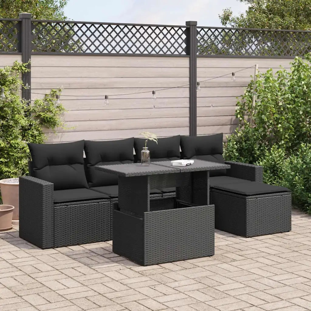 Set Divano da Giardino 6 pz con Cuscini Nero in Polyrattan 3326296
