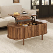 Tavolino basso sollevabile con vani apribili e piano rialzabile, per soggiorno, in MDF, noce, 100 × 48 × 53,5 cm