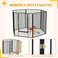 Recinto per Cani Grandi a 6 Pannelli Modulabili in Acciaio, 164x83x100 cm, Nero