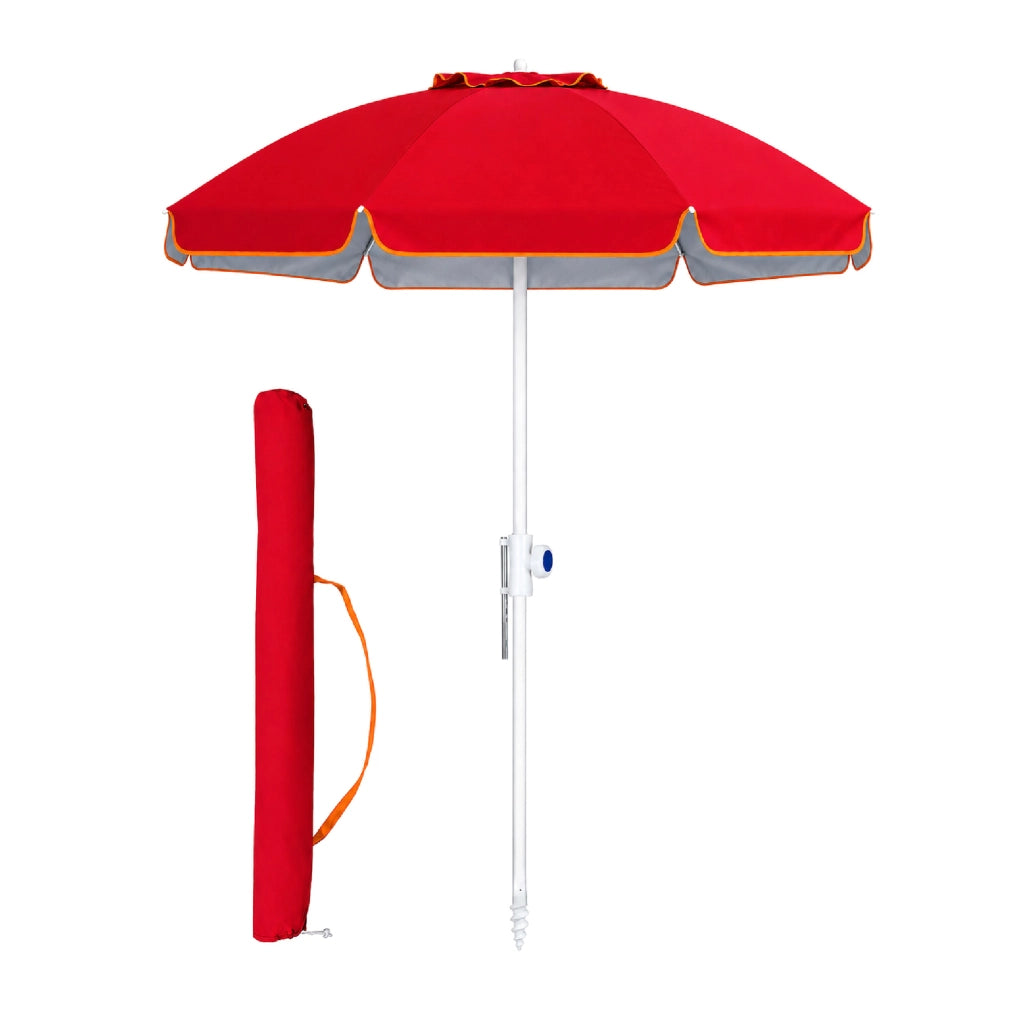 Ombrellone Mare Maxi 220 cm con Protezione UV, Palo a Vite e Inclinazione Regolabile, Parasole da Spiaggia con Presa d'Aria Antivento, Stecche Resistenti e Custodia Trasporto Rosso