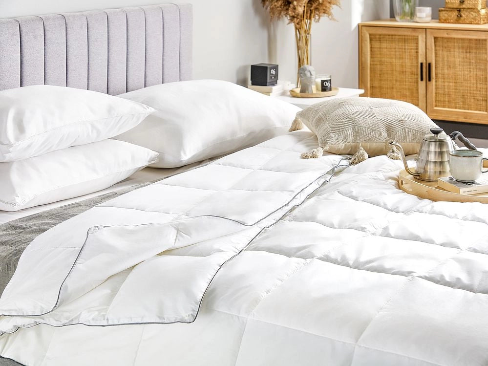 Copripiumino in cotone Japara bianco Imbottitura microfibra Taglia unica 155 x 220 cm Trapuntato per tutte le stagioni Lavabile in lavatrice