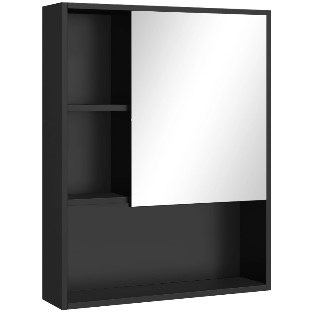 Armadietto Bagno con Specchio e Ripiani Regolabili - Minimal - Nero 60x15x76 cm
