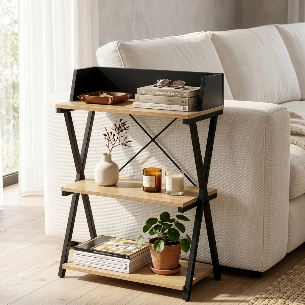 Scaffale da Terra Kappespoo Libreria a 3 Ripiani 84 x 50 x 30 cm - Nero/Effetto Rovere [en.casa]