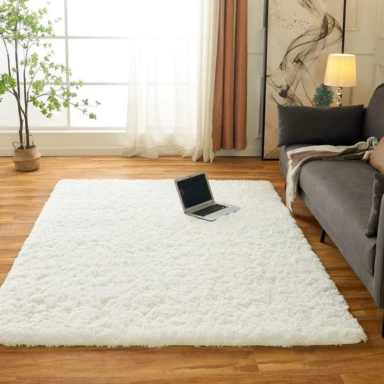 Tappeto antiscivolo a pelo lungo, alta densità, per camera da letto, soggiorno, camera dei bambini, salotto (crema, 140x200cm)
