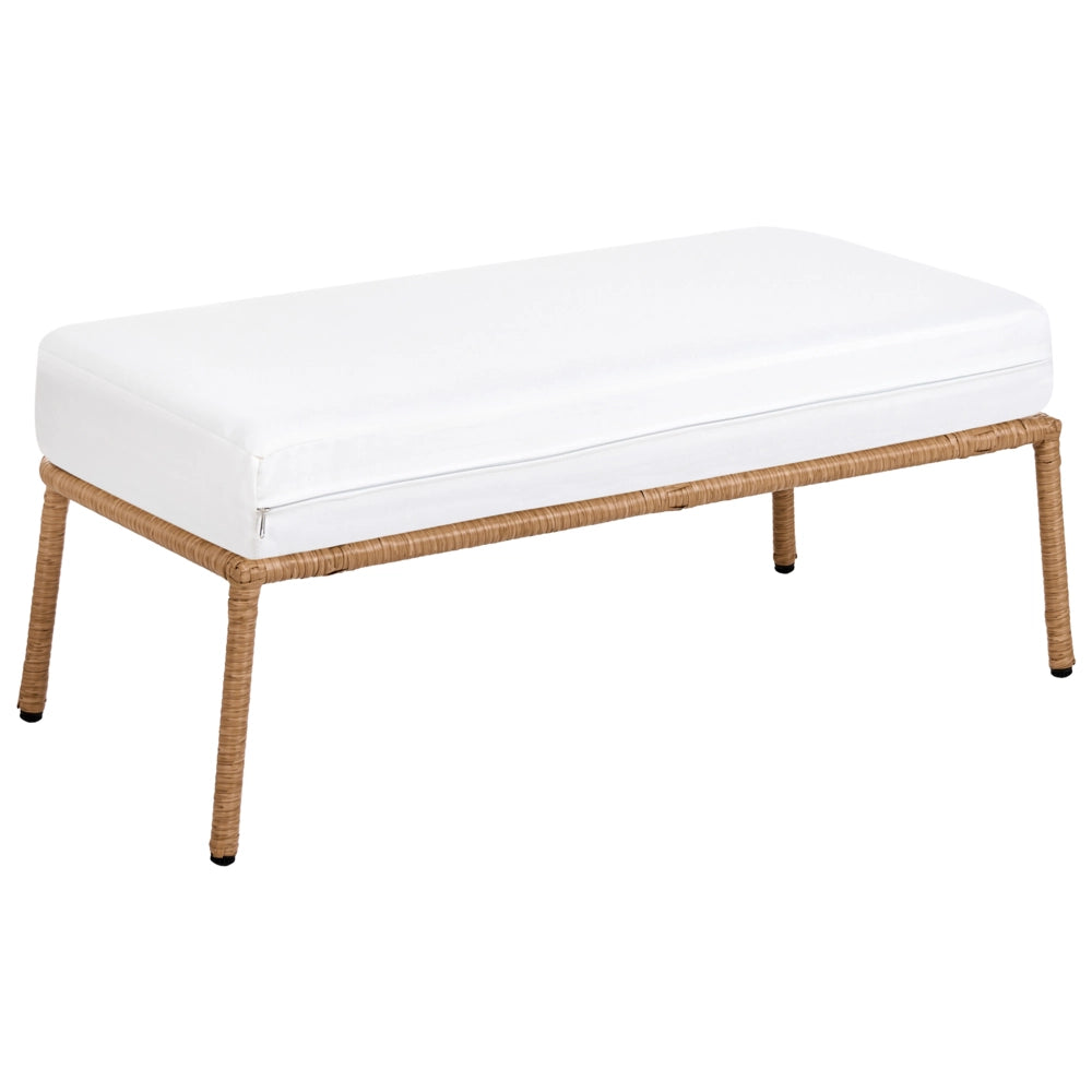 Divano da Giardino con Panca in Rattan PE Marrone Chiaro 2 Posti Struttura in Acciaio e Gambe in Metallo Cuscini Bianco Sporco Arredo da Esterno