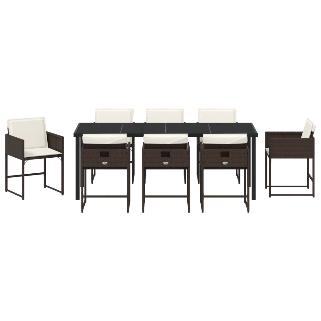 Set da pranzo da giardino 9 pezzi con cuscini Rattan polimero marrone