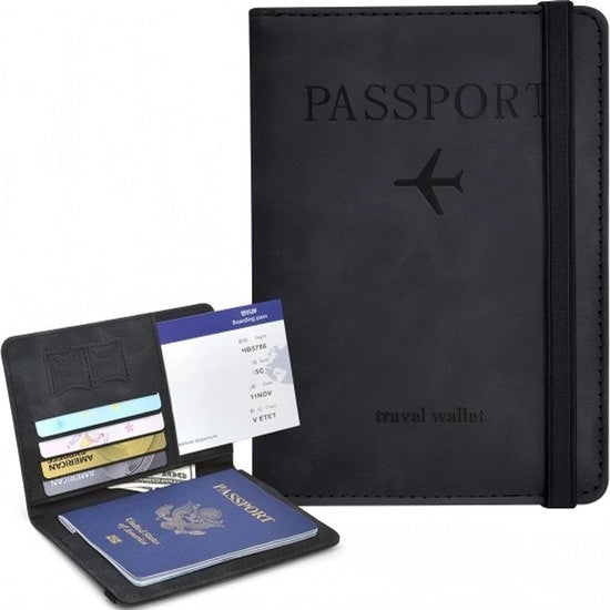 Portafoglio di viaggio - Portafoglio in PU con RFID blocco - Portafoglio con tasche per carte e cinturino elastico - Sicurezza antifurto - Accessori di viaggio per uomo e donna - 11 x 1,1 x 15,1 cm
