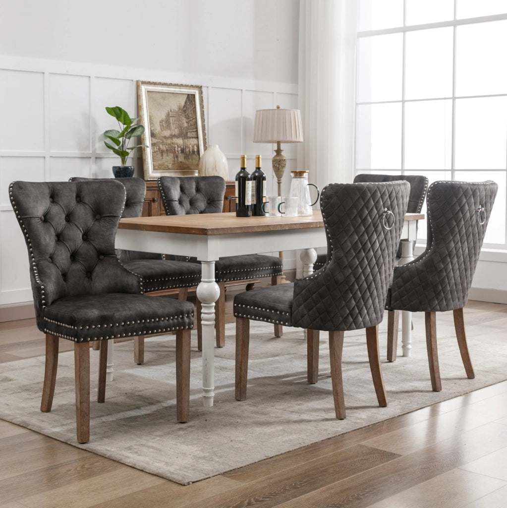 Sedia imbottita 53.5x61x95 cm con gambe regolabili; velluto; legno; grigio