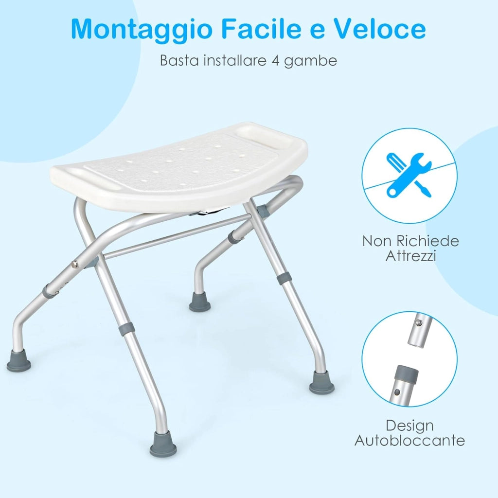 Sgabello per Doccia, Sedia per Doccia Regolabile in Altezza a 3 Livelli con Maniglie, Leggero, per Anziani e Persone a MobilitÃ  Ridotta, 53x50x52,5 cm, Portata 150 KG