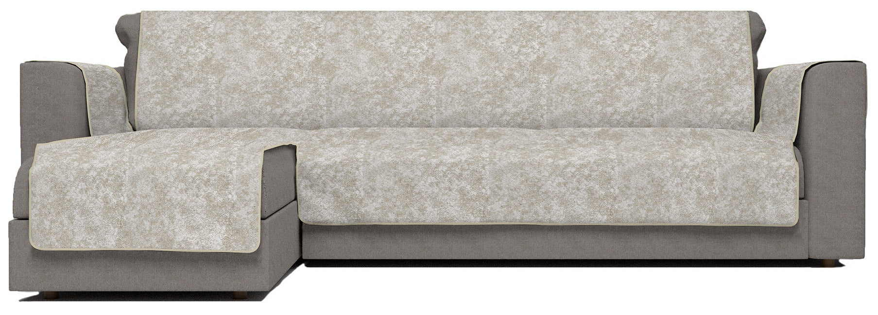 Copridivano con Penisola Sinistra Seduta 290 cm in Poliestere e Cotone Beige