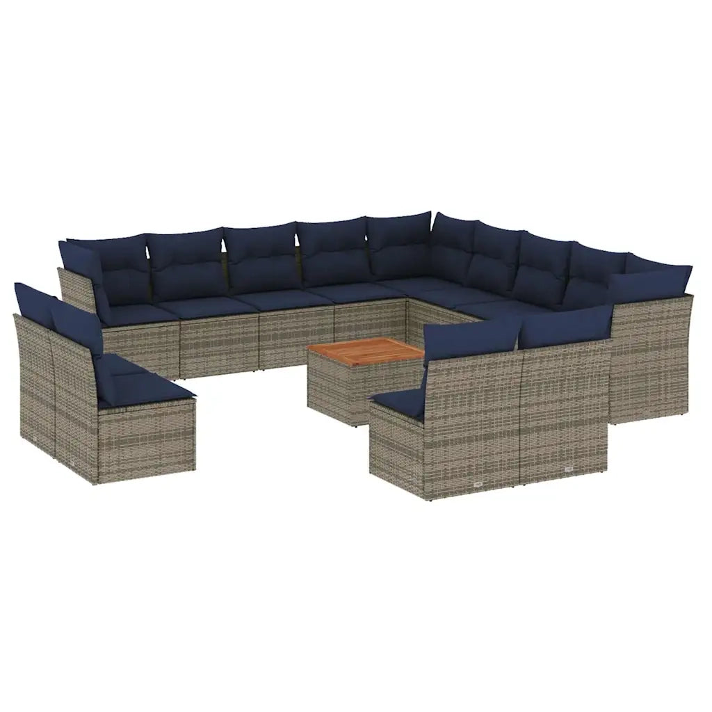 Set Divani da Giardino 14pz con Cuscini in Polyrattan Grigio 3256271