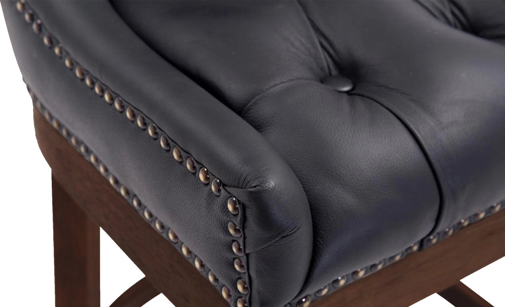 Sgabello Lakewood vera pelle antico-scuro nero