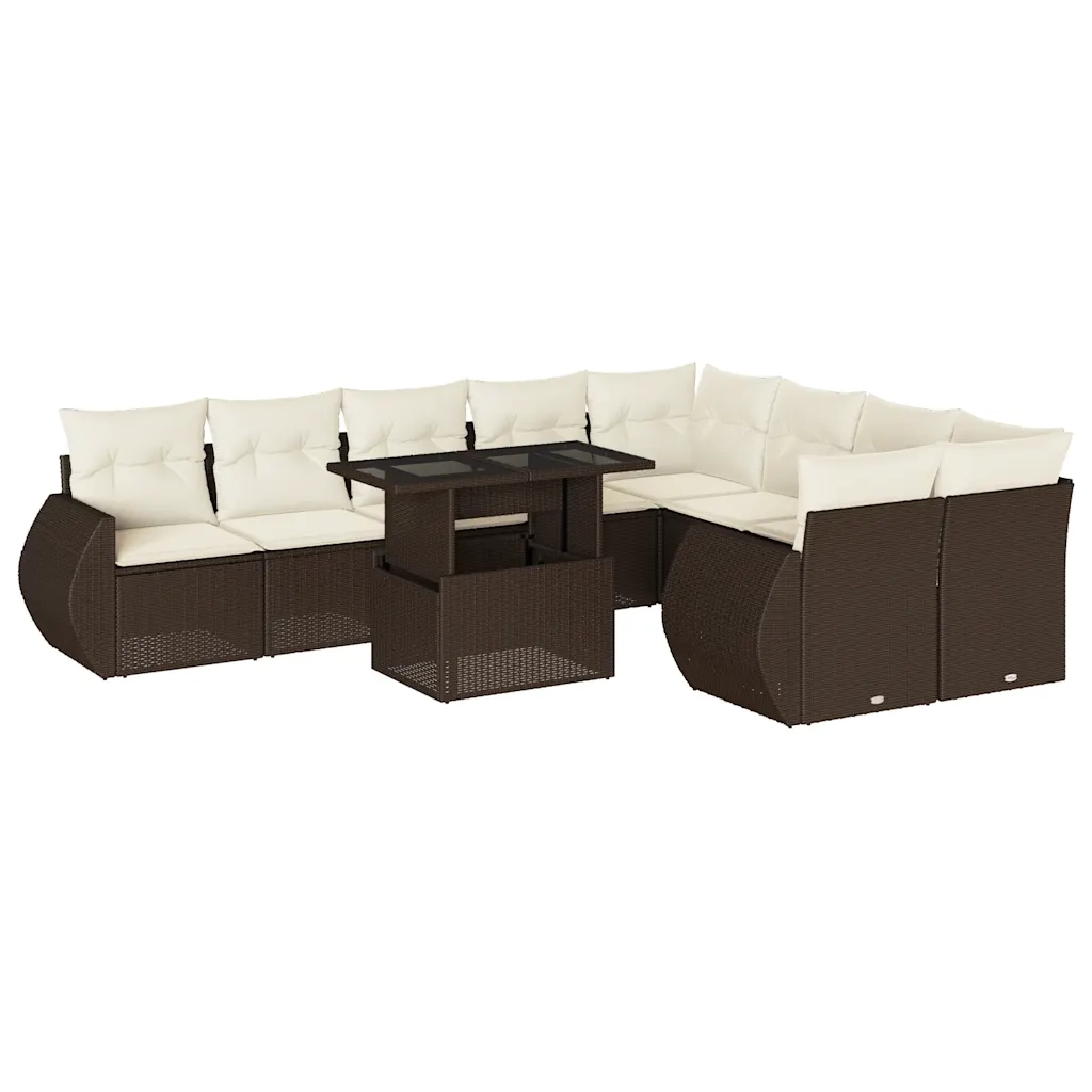 vidaXL Set Divani da Giardino 10pz con Cuscini in Polyrattan Marrone