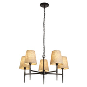 Lampadario Industrial-Nordico Gotico Acciaio Nero Tessuto 5 Luci E14
