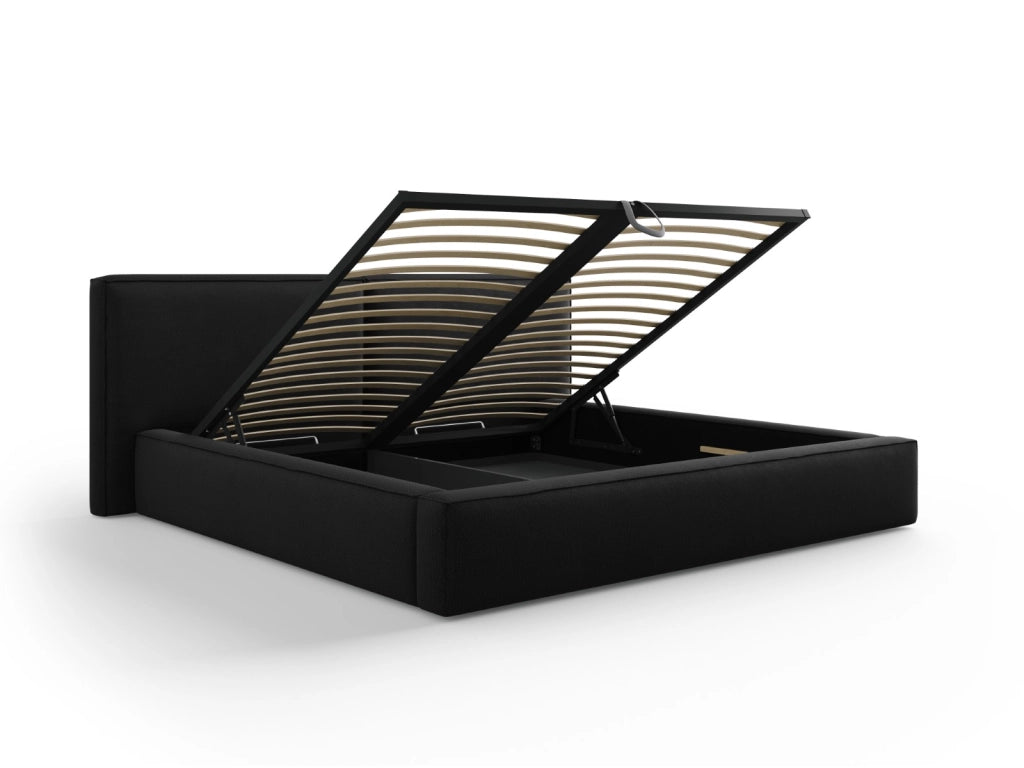 Cosmopolitan Design - Letto a cassettone con testiera doppia "Arendal" 200x200cm in tessuto strutturato nero 