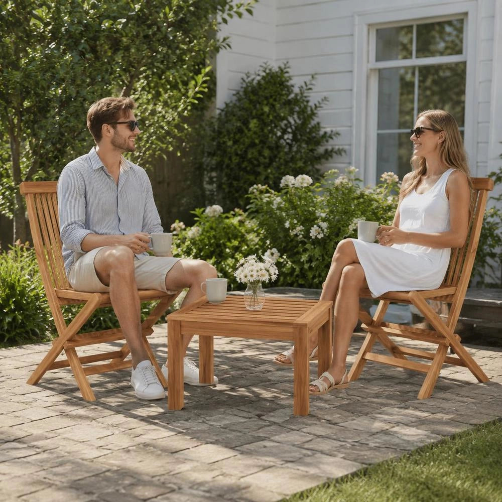 Folding Garden Chairs, 2 Pieces, Solid Teak Wood