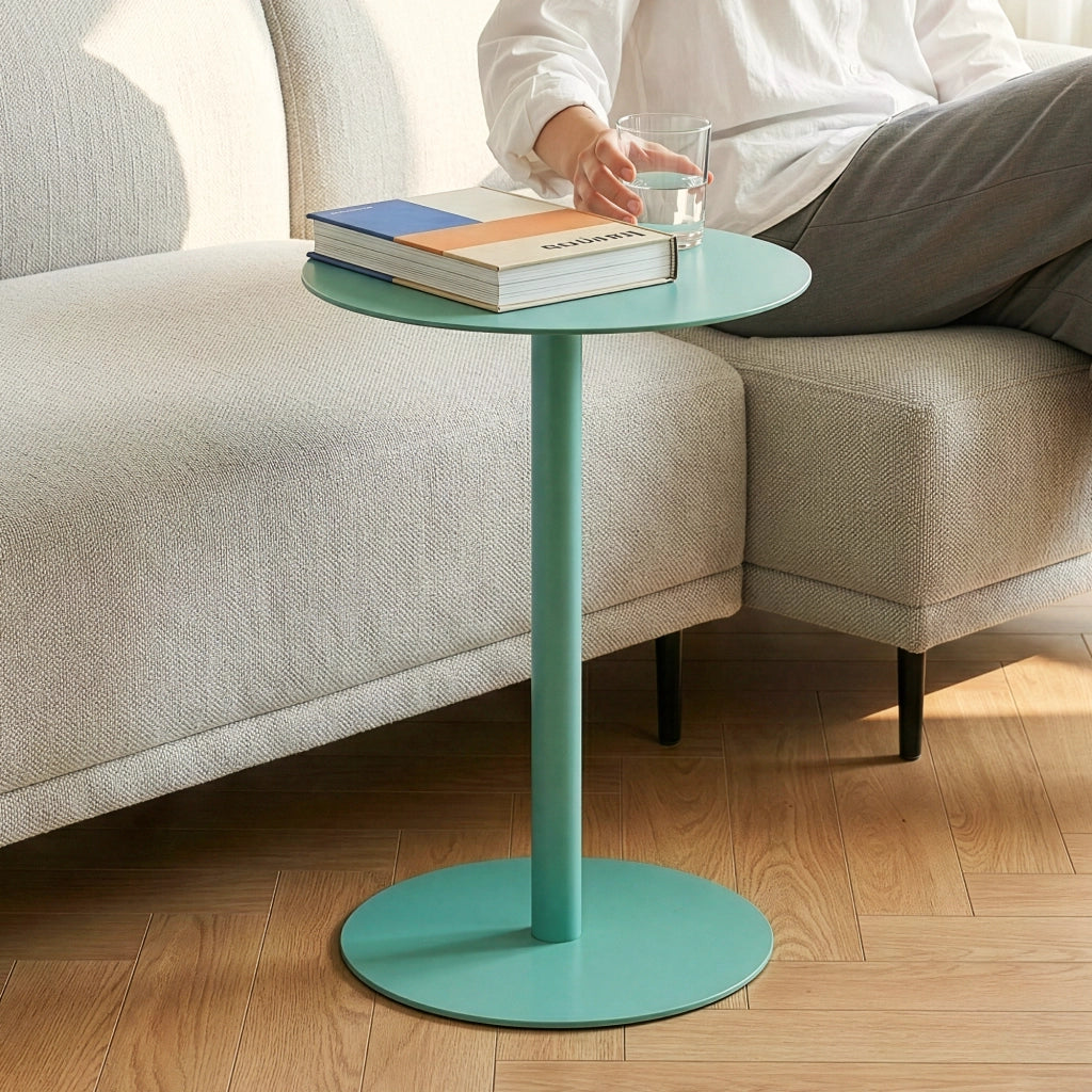 Tavolino Laterale da Divano Nastätten Metallo Piano Rotondo - Menta Verde [en.casa]