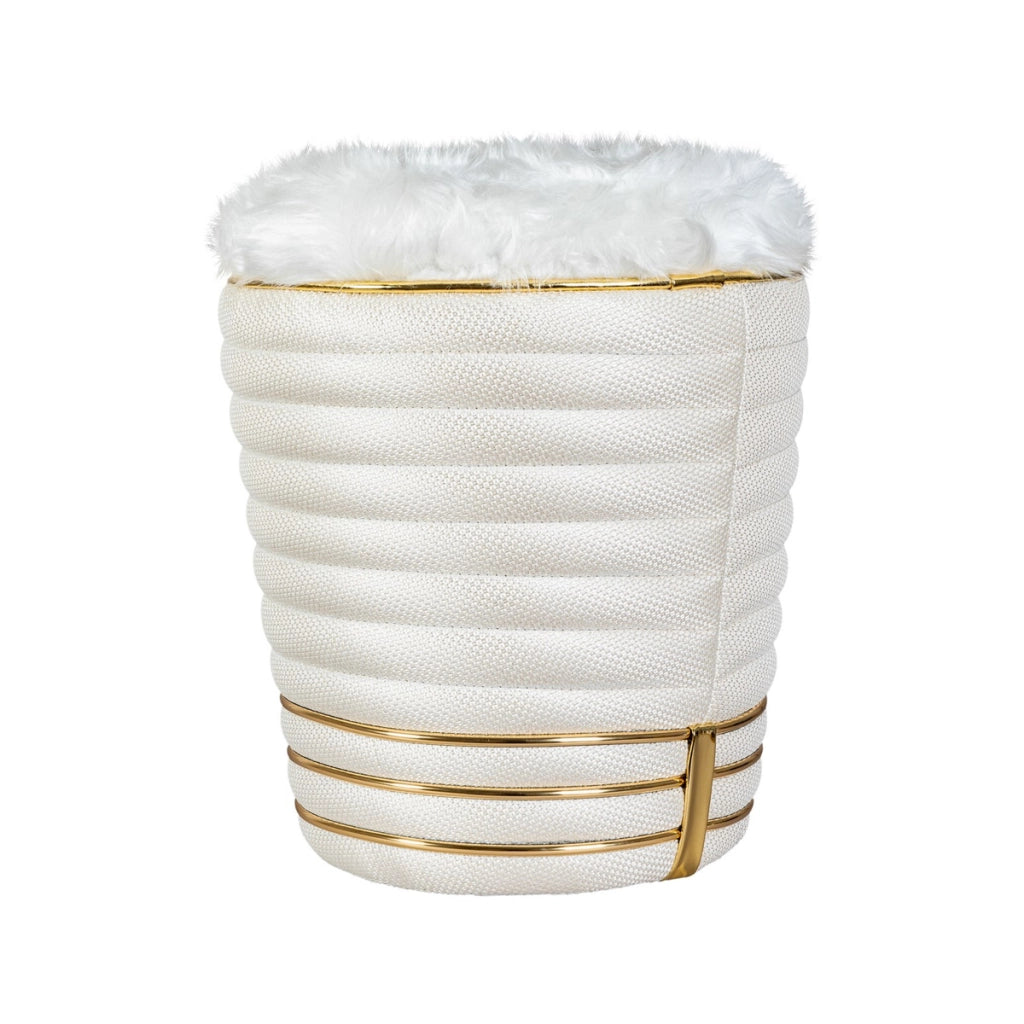 Pouf Doric 345 in tessuto avorio e oro