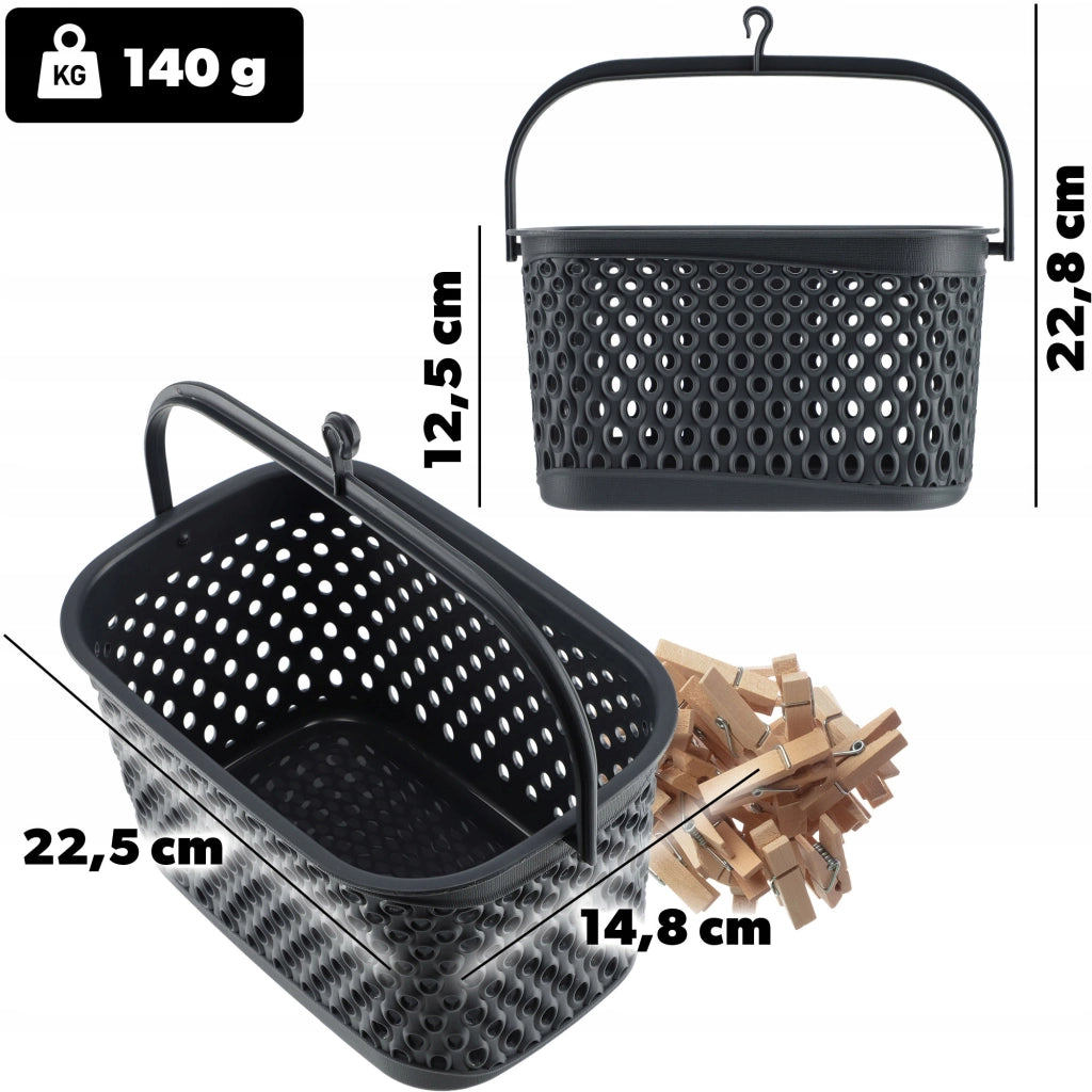 Cestino sospeso KADAX per mollette, rettangolare, grigio