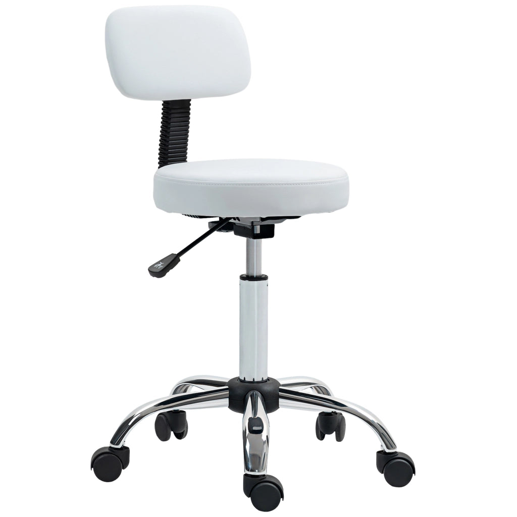 Sgabello Girevole con Schienale e Ruote Altezza Regolabile ¨C Xylo ¨C Bianco