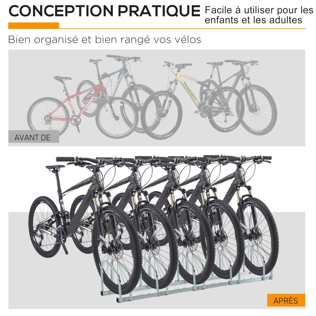 Portabiciclette 5 bici ¨C zephmum ¨C acciaio argento 145x33x27 cm