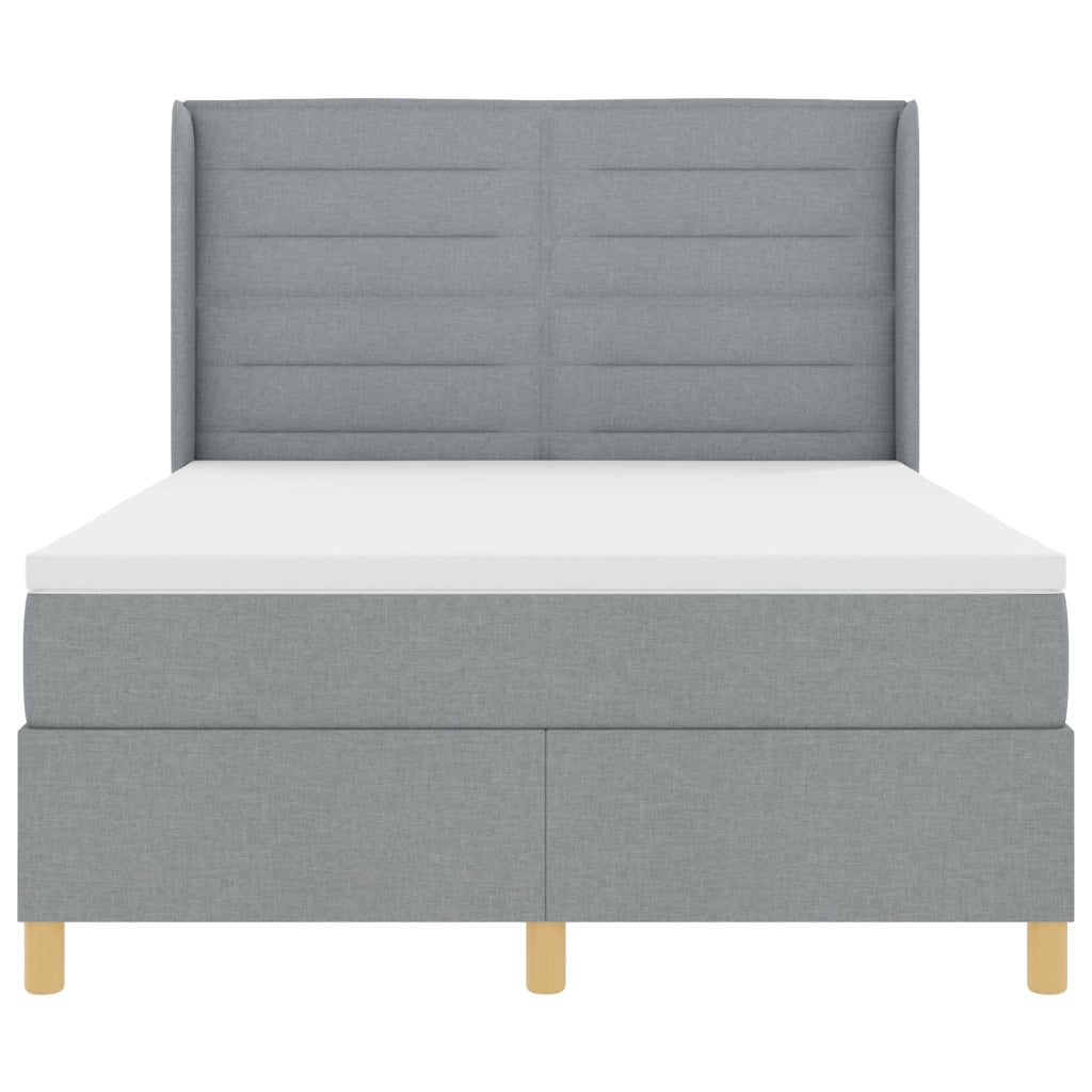 Letto Box Spring con Materasso e Luce LED Grigio Chiaro 140x200 cm Tessuto