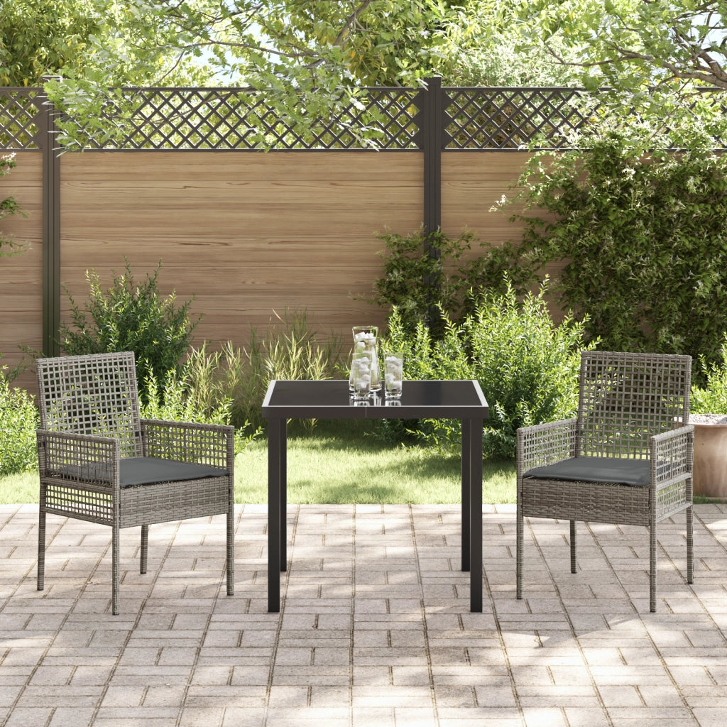 Set da Pranzo da Giardino di 3 Pezzi con Cuscini Grigio Polyrattan