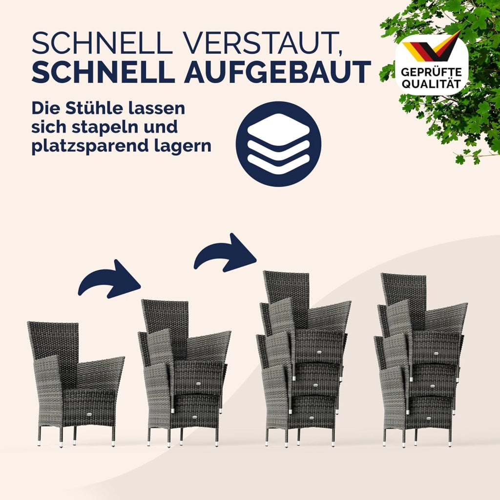 ® Set di Mobili da Giardino 6 Sedie 160kg di Portata Tavolo 150x90cm Cuscini Resistente alle Intemperie
