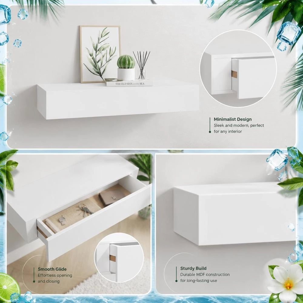 Wall Shelf With Drawer, White, 60x23.5x10 Cm, MDF