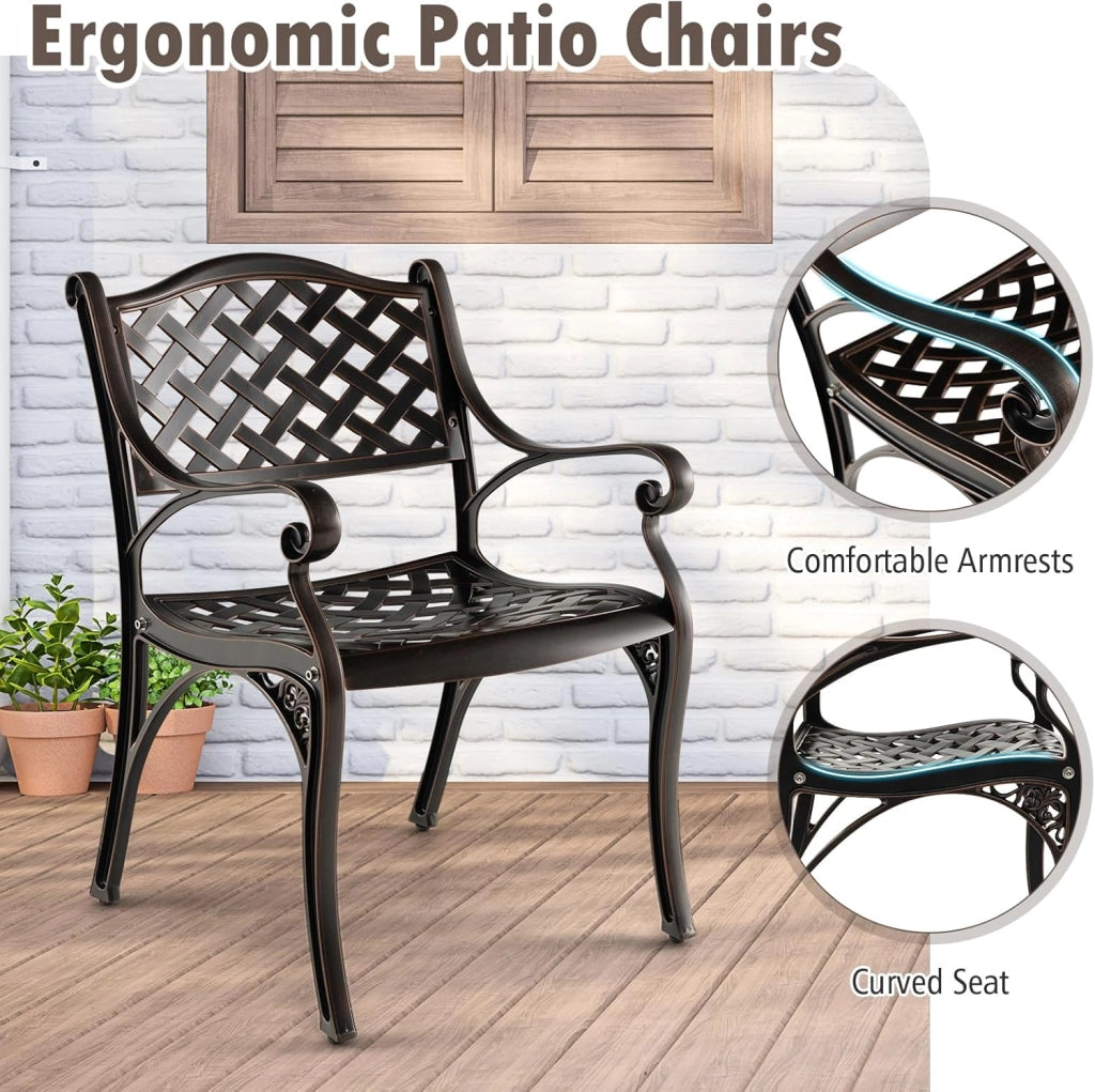 Set di 2 sedie da giardino, da bistrò, resistenti alle intemperie, in alluminio pressofuso, da giardino, da giardino, da terrazza, ergonomiche con schienali e braccioli, da giardino anticato,