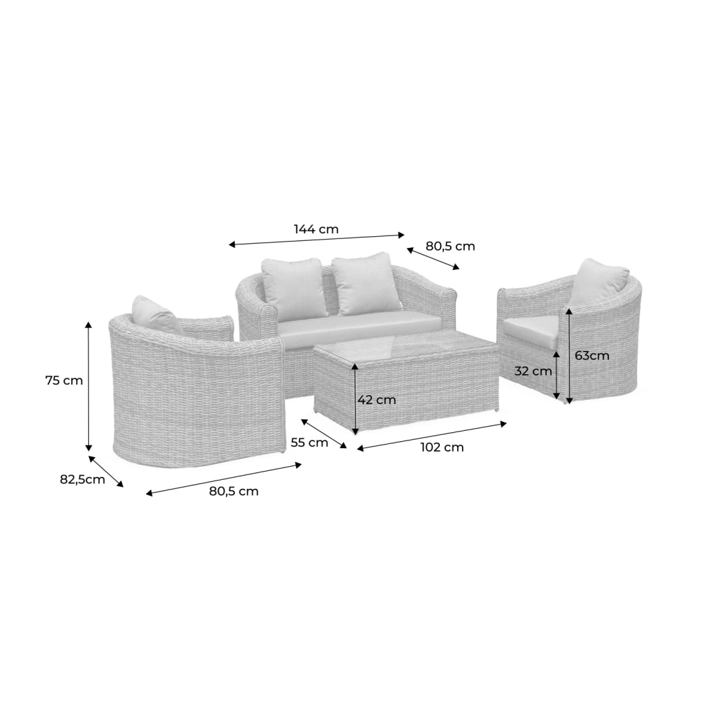 Salotto da giardino in resina intrecciata, 4 posti, beige