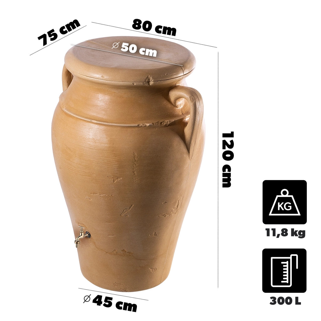 Serbatoio per acqua piovana KADAX da 300 litri, contenitore per acqua con rubinetto e coperchio per giardino.