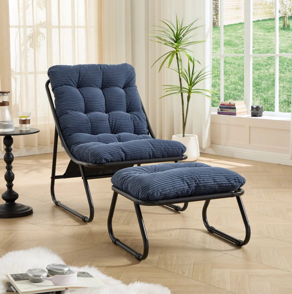 Poltrona relax da esterno con pouf, struttura nera