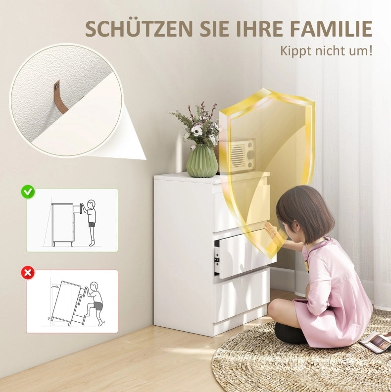 COMODINO Set da 2 pezzi con 3 cassetti 40x30x59,5 cm Bianco MDF