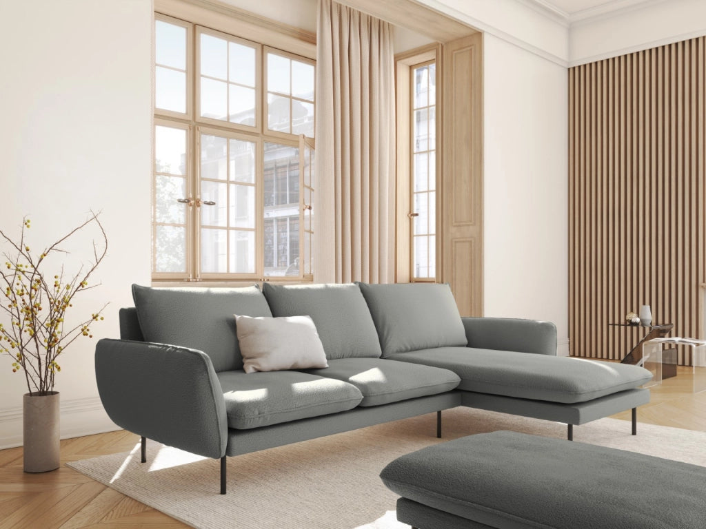 Cosmopolitan Design - Divano angolare destro "Vienna" 5 posti in bouclé grigio 