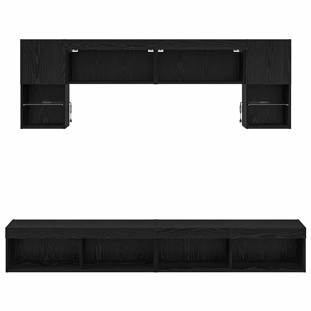 Unità a muro per TV con LED 6 pcs Rovere Nero Legno multistrato 3402964